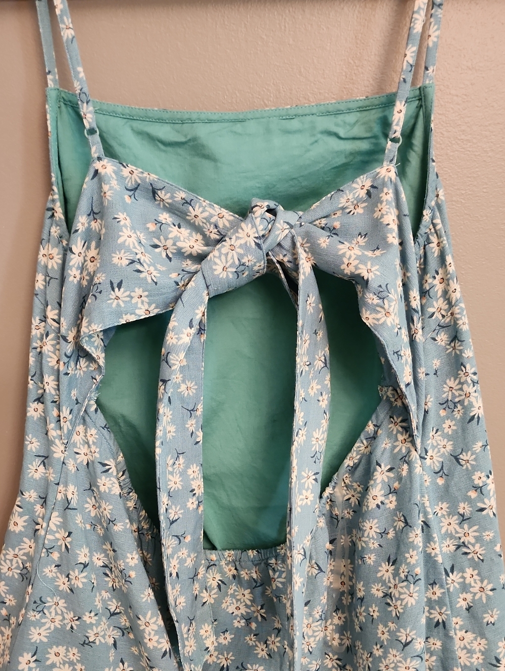 American Eagle Blue Floral Cotton Slip Dress with White Daisies - Picture 5 of 17
